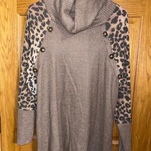 Chic Leopard Pattern Cowl Neck Sweater